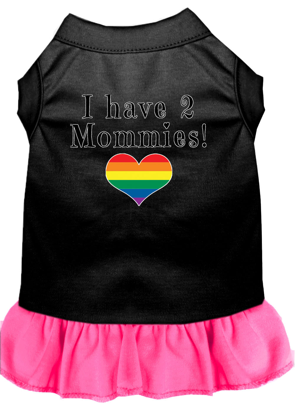 I Have 2 Mommies Screen Print Dog Dress Black with Bright Pink XXL